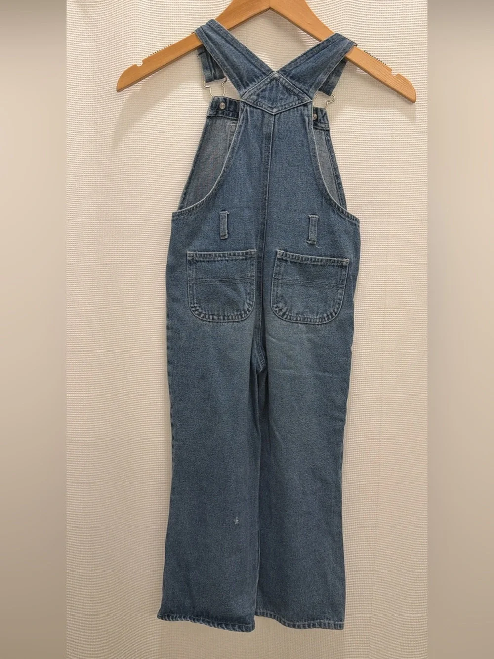 Girls Denim Overalls with Pink Floral Embroidery